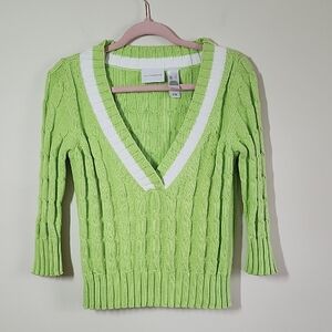Liz Claiborne Green V-Neck Sweater Tennis Womens Size Small